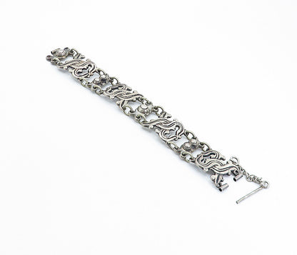 TAXCO MEXICO 925 Silver  Vintage Antique Rustic Swirl Chain Bracelet  BT2931