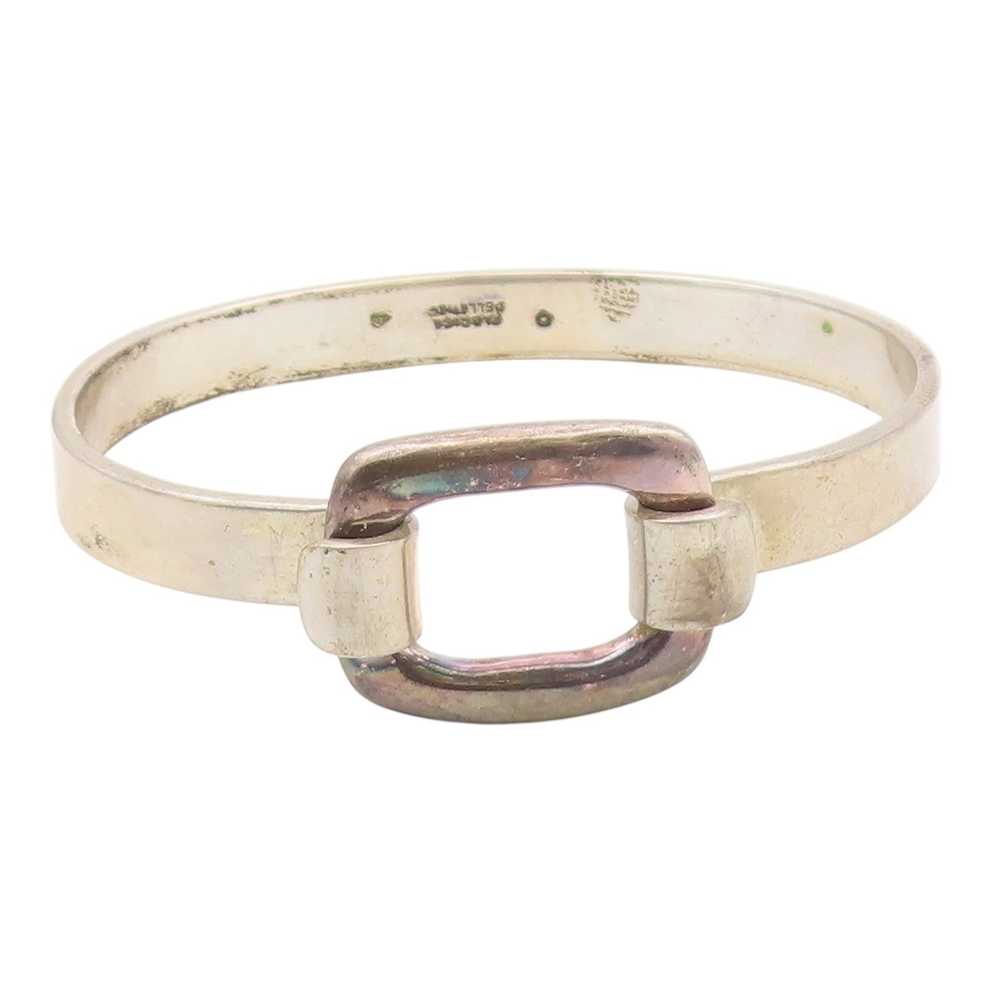 FABRICE 925 Silver  Vintage Hooked Open Rectangle Bangle Bracelet  BT9727