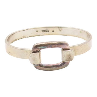 FABRICE 925 Silver  Vintage Hooked Open Rectangle Bangle Bracelet  BT9727