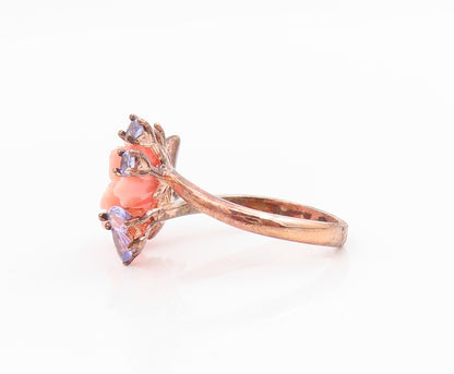 925 Sterling Silver Vintage Ring Gold Plated Tanzanite Rose Band  Sz 7  RG34263