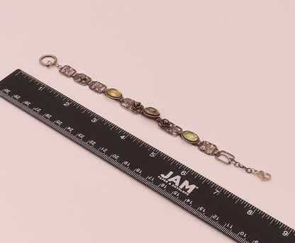 GERMANY 925 Silver  Vintage Rose & Leaf stencil Cutout Citrine Bracelet BT9839