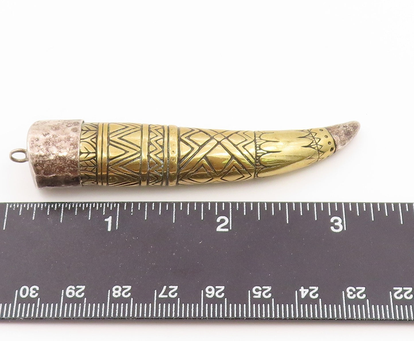 925 Sterling Silver Vintage Pendant Two Tone Geometric Engraved Horn  PT26466