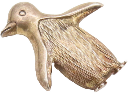 BREAKELL 925 Silver  Vintage Solid Carved Walking Penguin Brooch Pin  BP10386
