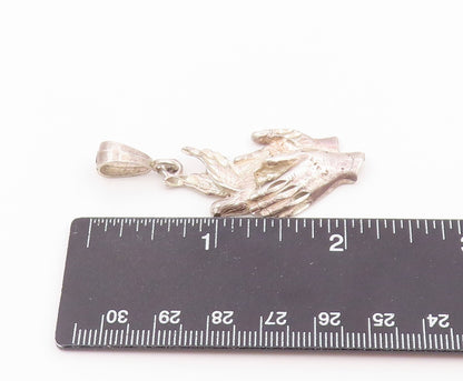 925 Sterling Silver Vintage Pendant Holy Spirit Dove & Faith Hands Charm PT26463