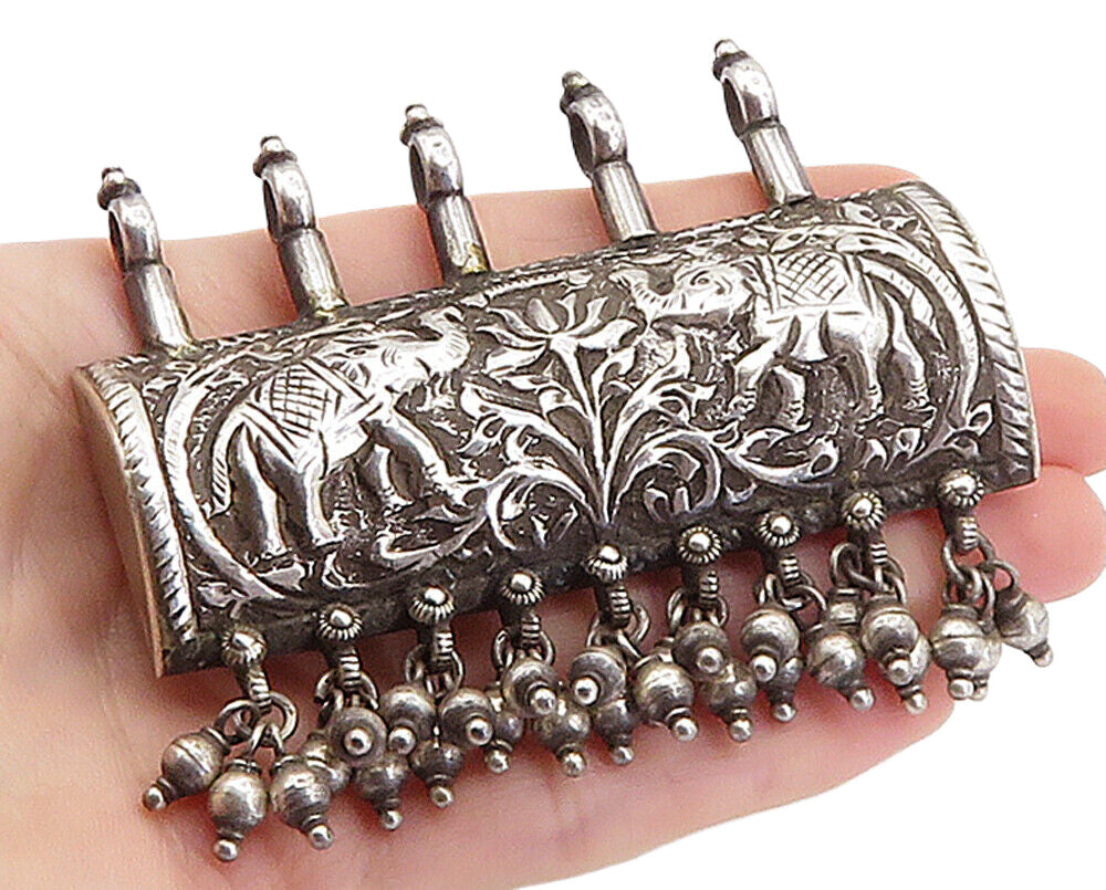 925 Sterling Silver  Vintage Antique Ornate Elephants Slide Pendant  PT5961