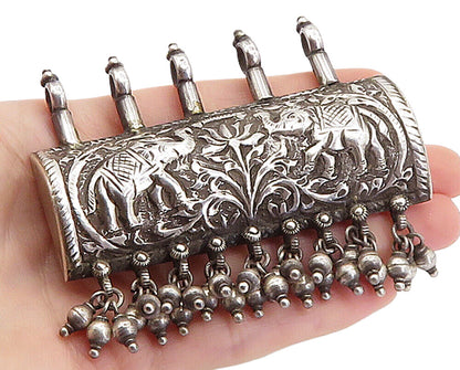 925 Sterling Silver  Vintage Antique Ornate Elephants Slide Pendant  PT5961