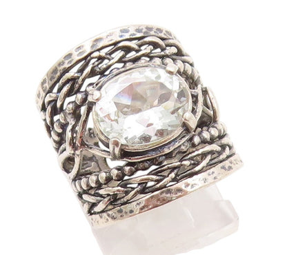 925 Sterling Silver Vintage Ring SHABLOOL Dark Tone Cut Oval Topaz SZ 5  RG32213