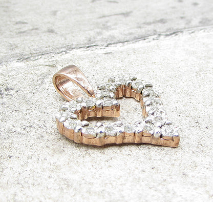 Rose Gold Over 925 Silver  .18ctw Genuine Diamonds Love Heart Pendant  PT1264