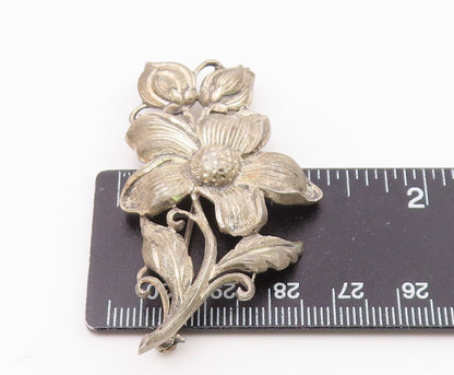 925 Sterling Silver  Vintage Shiny Etched Single Flower Brooch Pin  BP4888