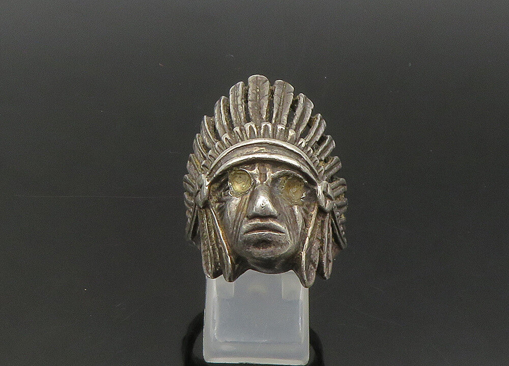 925 Sterling Silver  Vintage Native Chief Head Large Band Ring Sz 11.5 RG21959