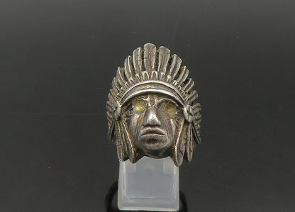 925 Sterling Silver  Vintage Native Chief Head Large Band Ring Sz 11.5 RG21959