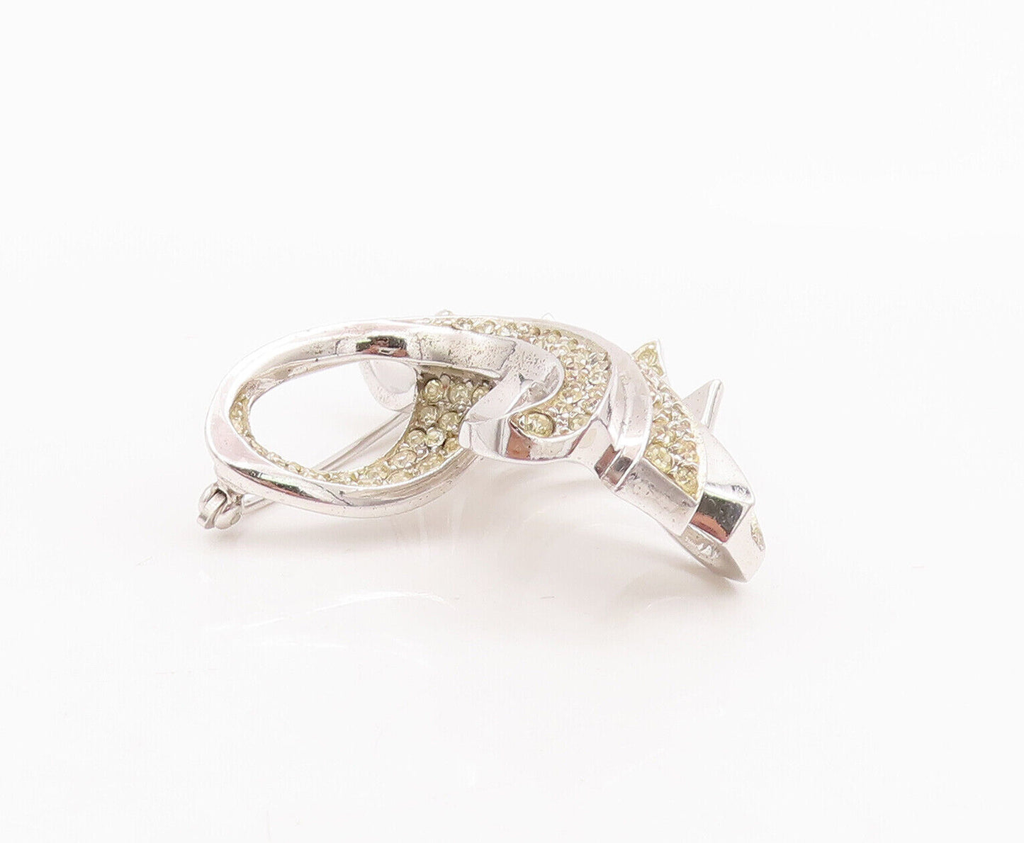 925 Sterling Silver Vintage Brooch Pin DEWEES Topaz Inlay Swirl Carved  BP10856