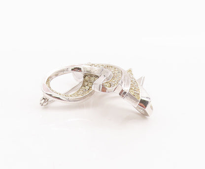 925 Sterling Silver Vintage Brooch Pin DEWEES Topaz Inlay Swirl Carved  BP10856