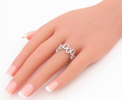 925 Sterling Silver Vintage Ring CZ Interlocking Wavy Oval Loop Sz 8 RG34468