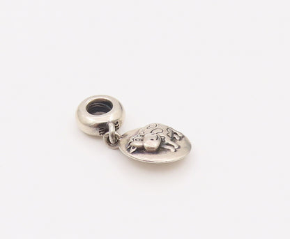 PANDORA 925 Sterling Silver  Vintage Mini Cow Carved Hanging Pendant  PT22124