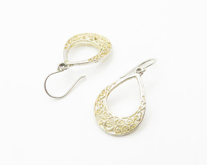 925 Sterling Silver  Vintage Shiny Swirl Twist Detail Dangle Earrings  EG7390