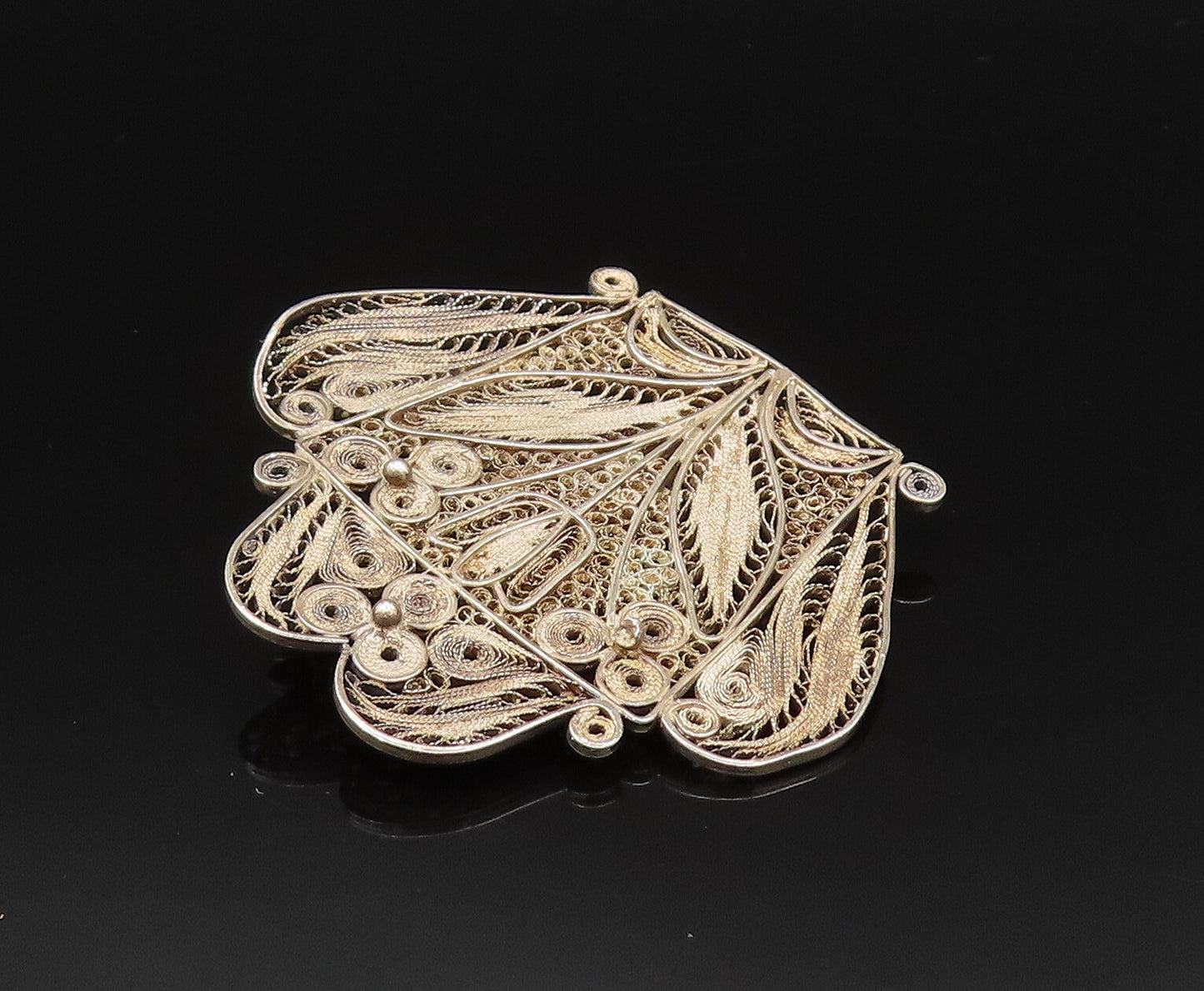 PERU 925 Silver  Vintage Antique Floral Beaded Filigree Brooch Pin  BP9668