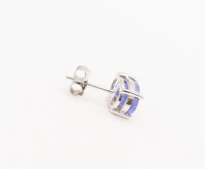 925 Sterling Silver Vintage Genuine Oval Tanzanite Stud Earrings  EG12712
