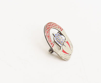 925 Sterling Silver  Vintage Red & Blue Enameled Claddagh Brooch Pin  BP10436