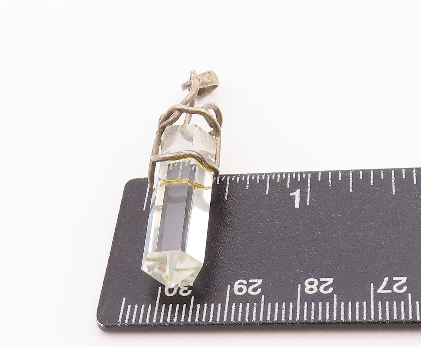 925 Sterling Silver Vintage Pendant Clear Quartz Pointed Crystal  PT24458