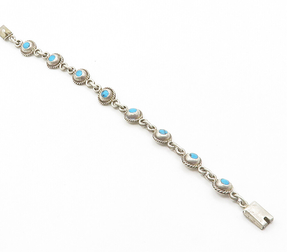MEXICO 925 Sterling Silver  Vintage Turquoise Twist Chain Bracelet  BT5835