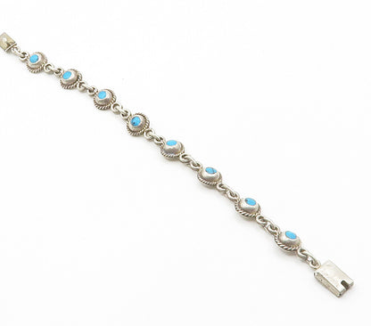 MEXICO 925 Sterling Silver  Vintage Turquoise Twist Chain Bracelet  BT5835