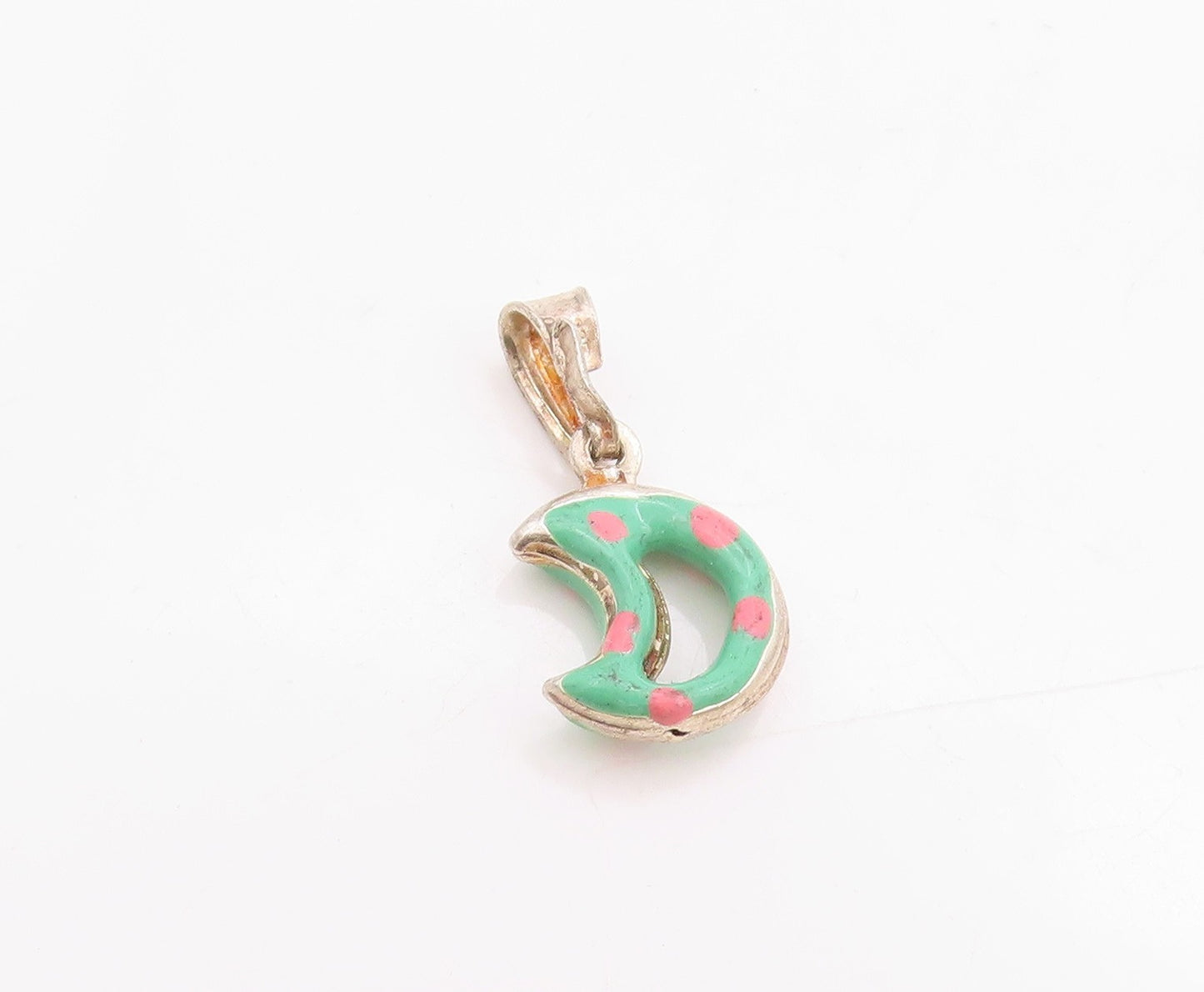 925 Sterling Silver Vintage Pendant Enameled Cutout Half Moon Charm  PT24670