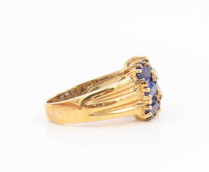 925 Sterling Silver Vintage Ring Gold Plated Sapphire & CZ Cluster Sz 10 RG35329