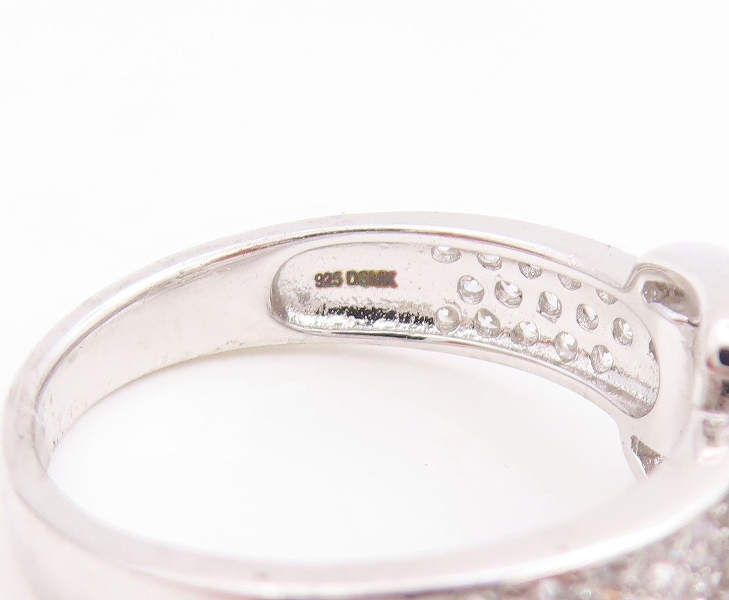 925 Sterling Silver Vintage Ring Modernist CZ Belt Buckle Band  Sz 7.5  RG35629