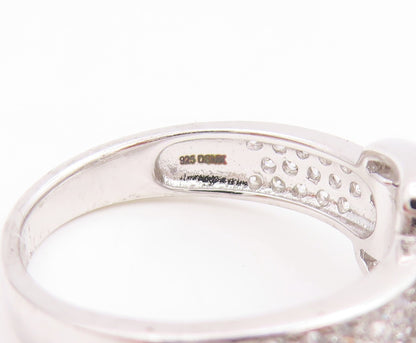 925 Sterling Silver Vintage Ring Modernist CZ Belt Buckle Band  Sz 7.5  RG35629