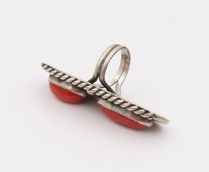 NAVAJO 925 Sterling Silver Vintage Oblong Red Turquoise Ring Sz 5  RG26546