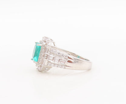 925 Sterling Silver Vintage Ring Rectangle Sea Green Halo White CZ Sz 7  RG29659