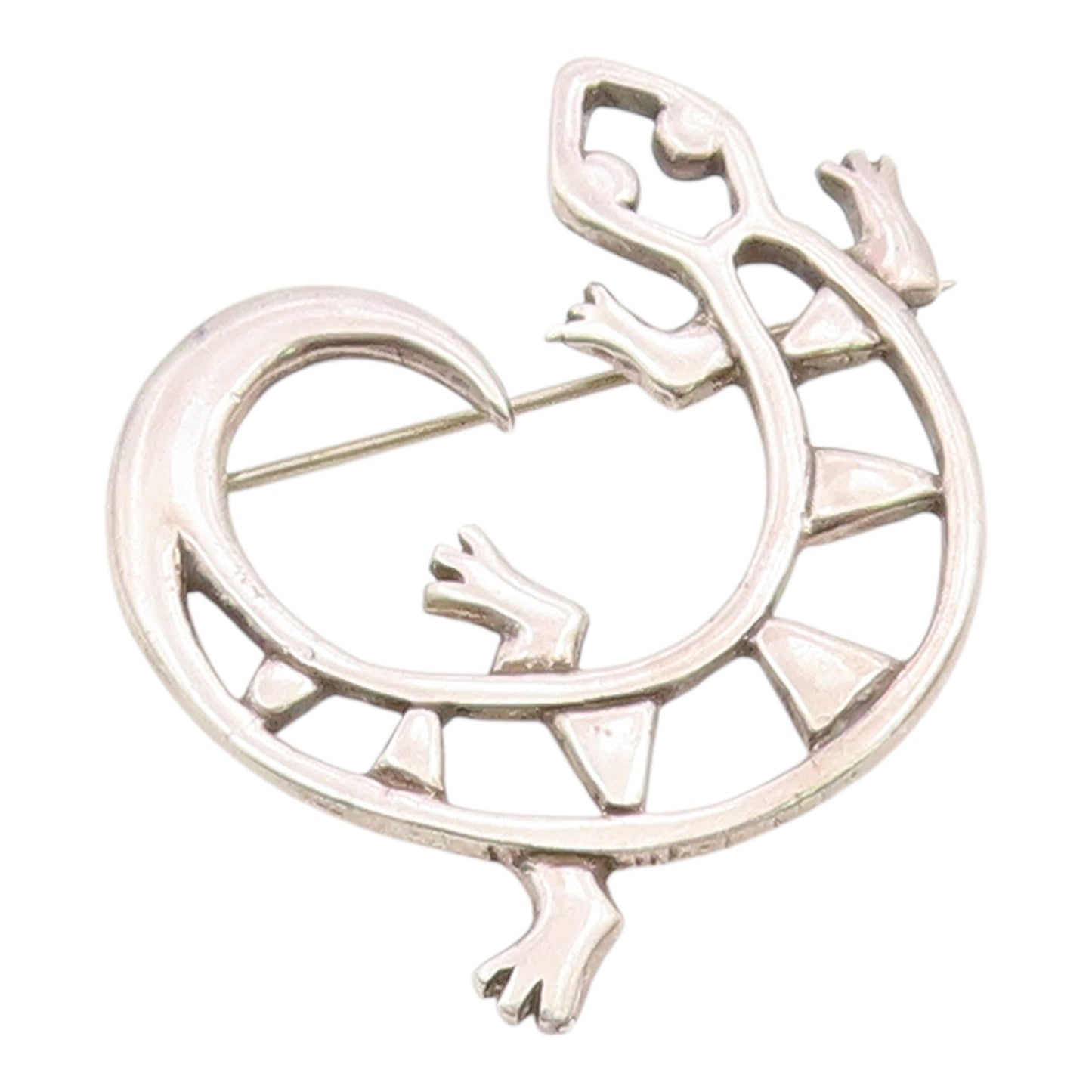 NAVAJO 925 Silver  Vintage Minimalist Coiled Lizard Cutout Brooch Pin  BP9945