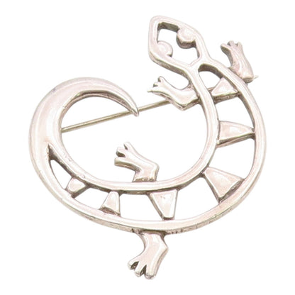 NAVAJO 925 Silver  Vintage Minimalist Coiled Lizard Cutout Brooch Pin  BP9945