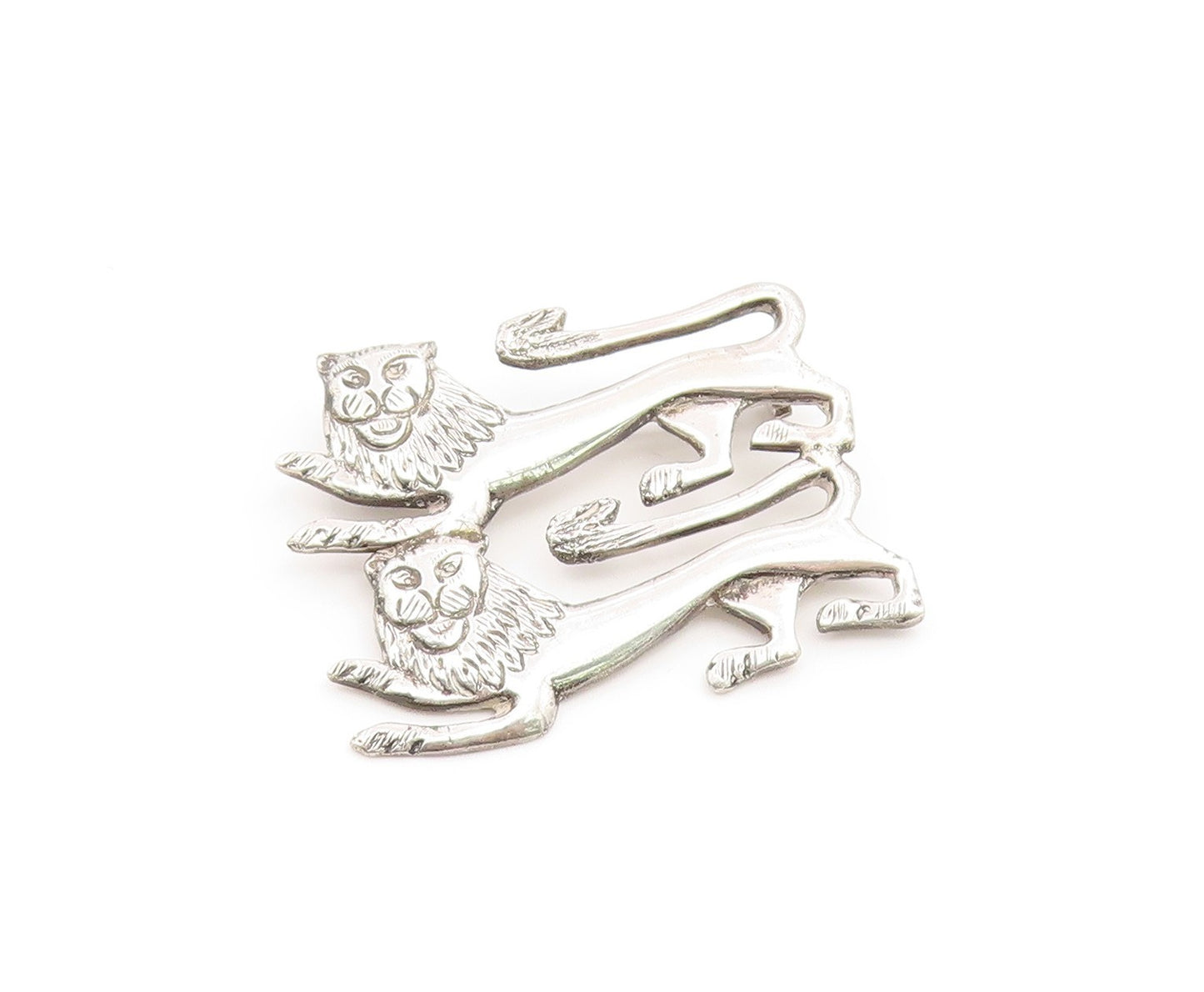 925 Sterling Silver Vintage Brooch Pin Modernist Majestic Heraldic Lions BP12376