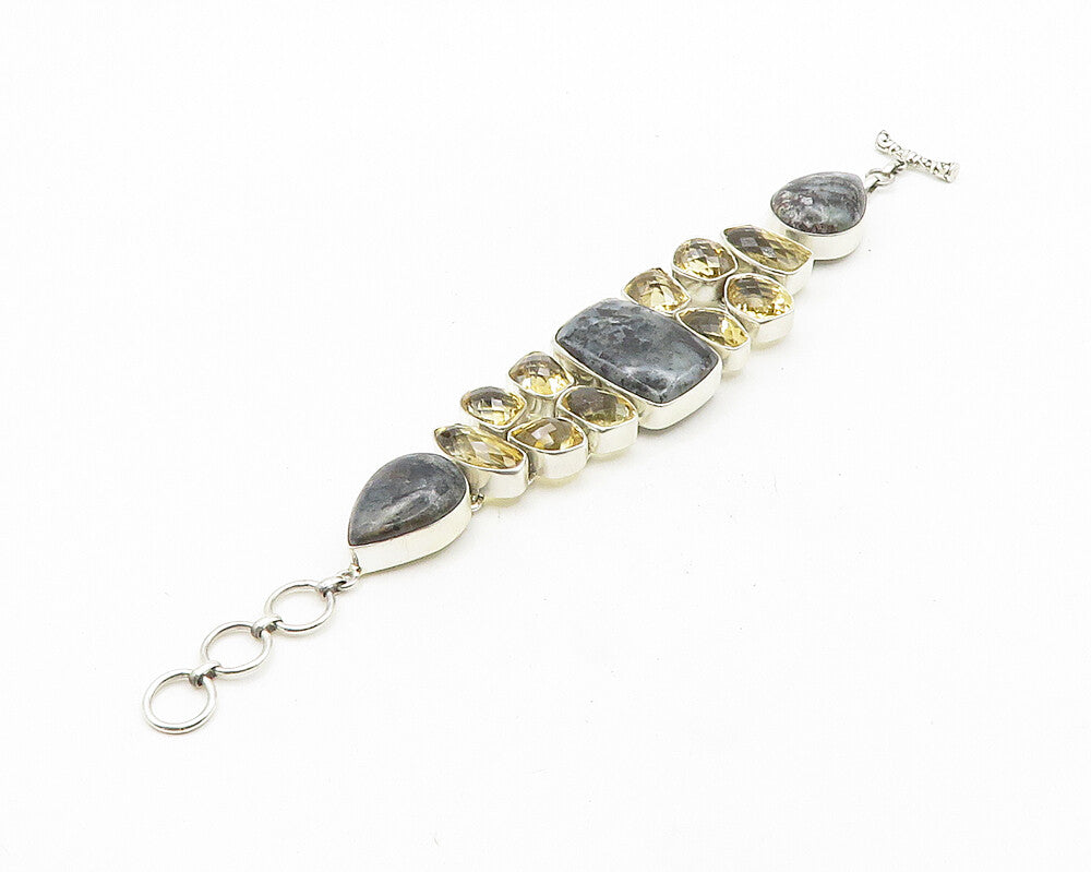 925 Sterling Silver  Jasper & Citrine Cluster Large Heavy Chain Bracelet  BT7488