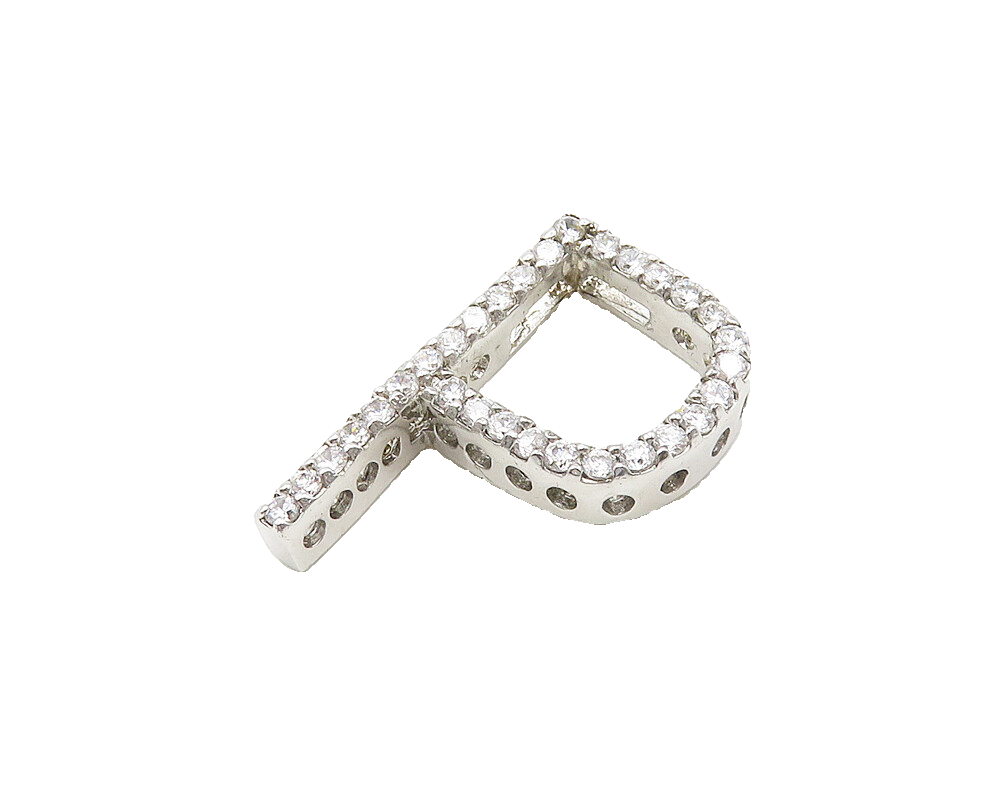 925 Sterling Silver  Vintage Shiny Cubic Zirconia P Initial Pendant  PT15385