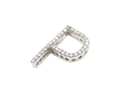 925 Sterling Silver  Vintage Shiny Cubic Zirconia P Initial Pendant  PT15385