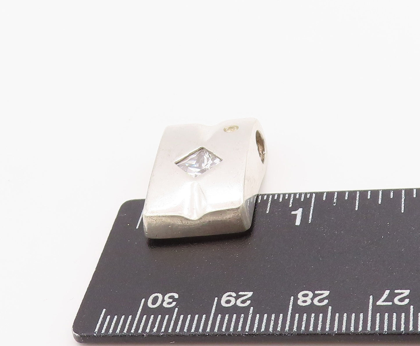925 Sterling Silver Vintage Pendant Two Shape CZ Modernist Solid Charm  PT24912