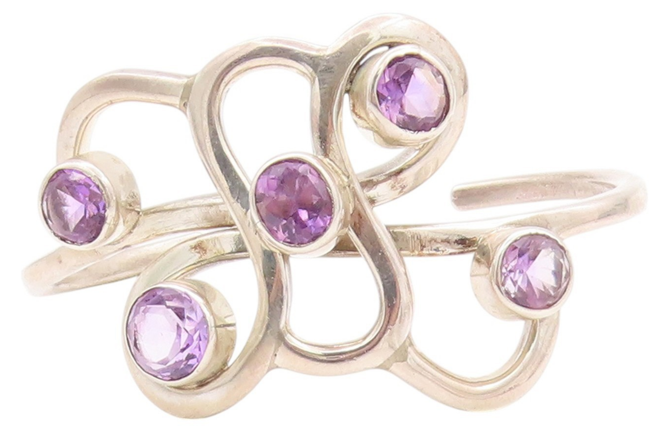 925 Sterling Silver Vintage Bracelet MEXICO Brutalist Amethyst Cuff  BT11227