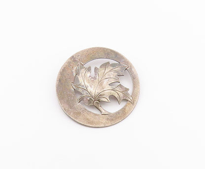 925 Sterling Silver  Vintage Dark Tone Autumn Leaf Round Brooch Pin  BP3240