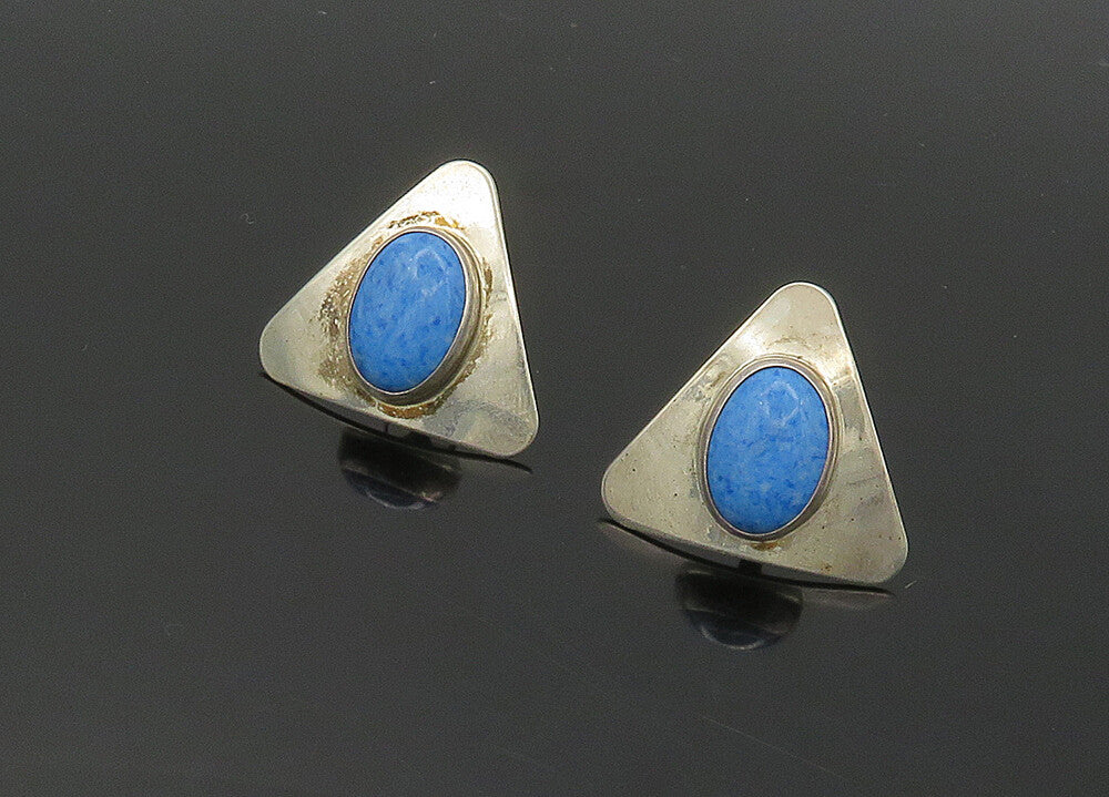 VIDAL CHAVEZ ZUNI 925 Silver  Vintage Cabochon Turquoise Drop Earrings  EG9817