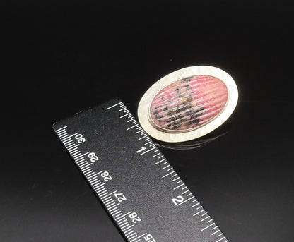 CERRO BLANCO 925 Silver  Vintage Ribbed Rhodonite Hammered Earrings  EG12247