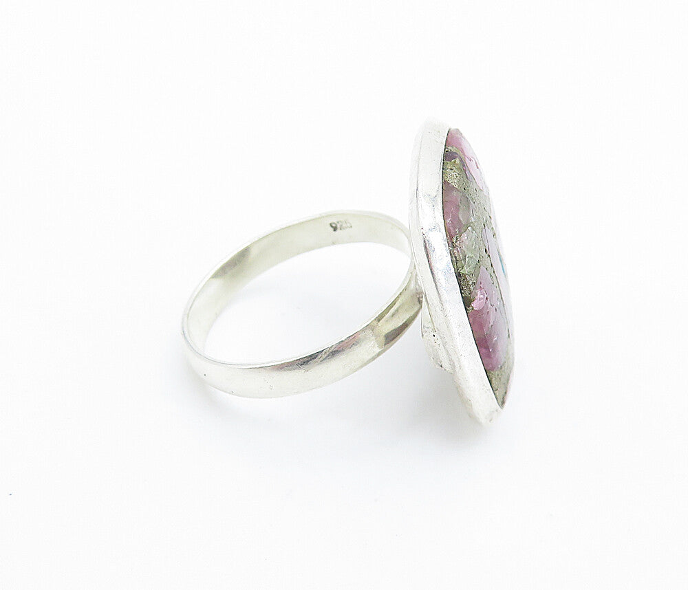 925 Sterling Silver Purple Jasper Square Shiny Cocktail Ring Sz 7.5 RG7777