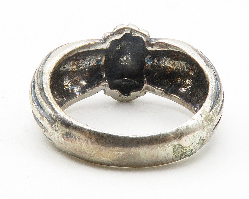 925 Sterling Silver  Vintage Dark Tone X Dome Ribbed Band Ring Sz 7  RG11806