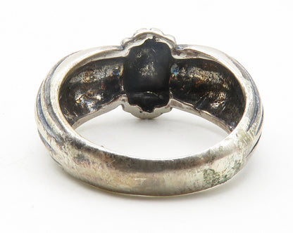 925 Sterling Silver  Vintage Dark Tone X Dome Ribbed Band Ring Sz 7  RG11806