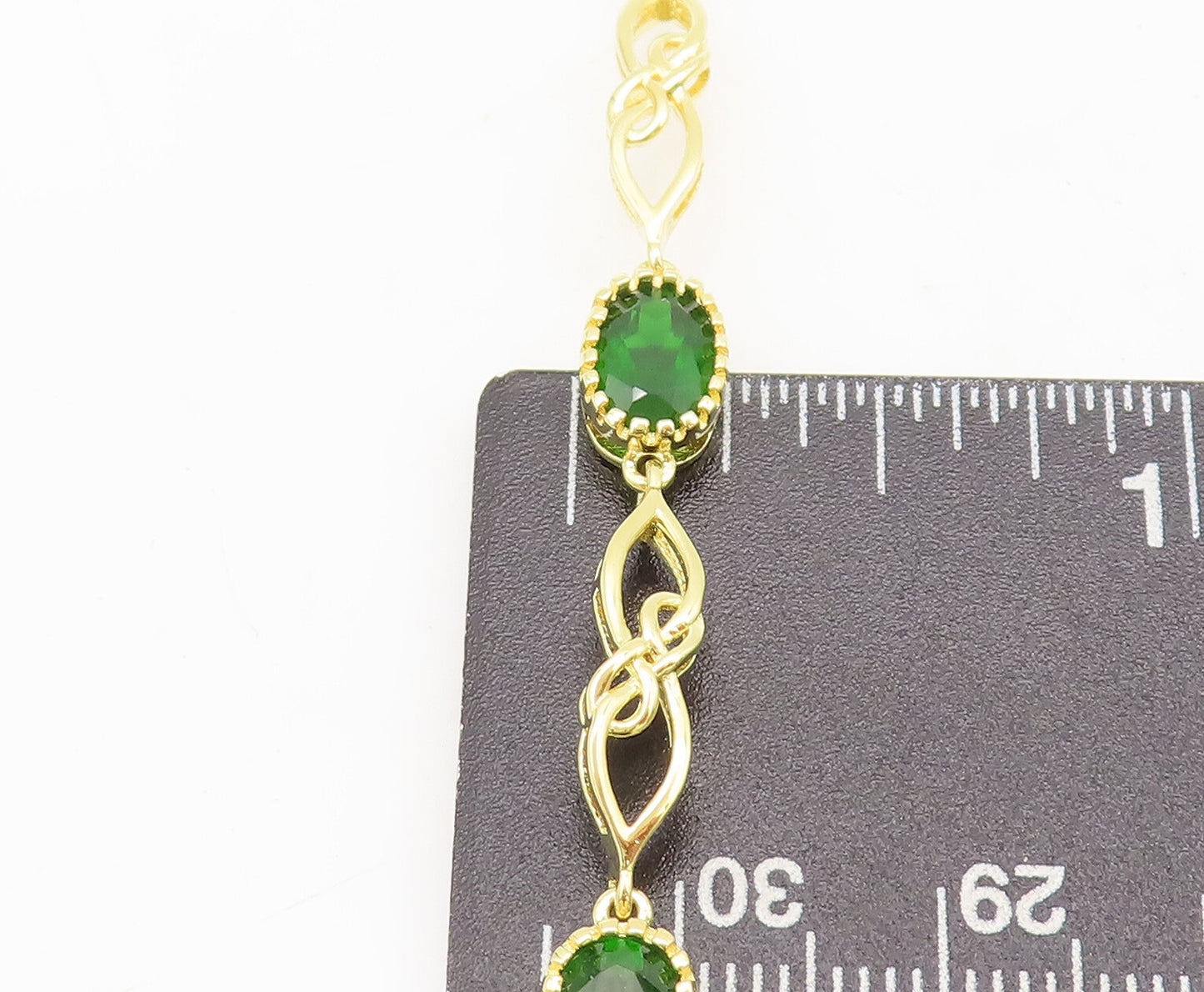 925 Sterling Silver Vintage Bracelet Swirly Cut Gold Plated Green Topaz  BT10243
