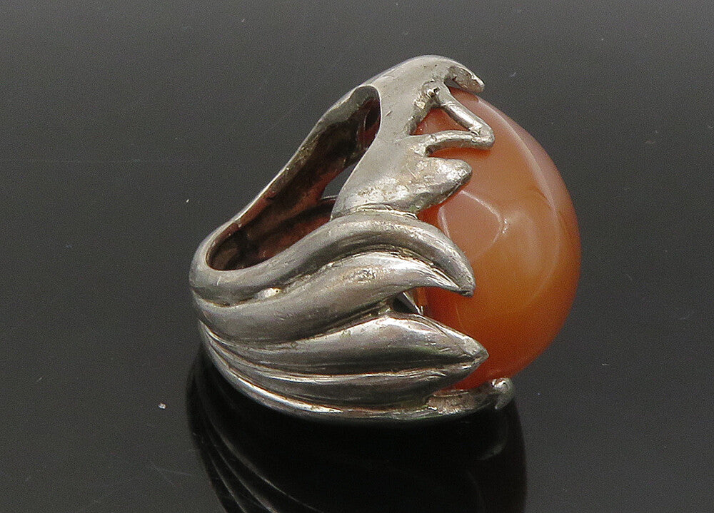925 Sterling Silver  Vintage Carnelian Sculpted Cocktail Ring Sz 5.5  RG22082