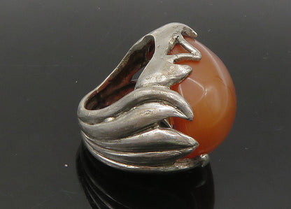 925 Sterling Silver  Vintage Carnelian Sculpted Cocktail Ring Sz 5.5  RG22082