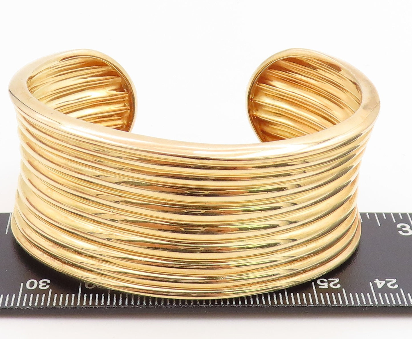 925 Sterling Silver Vintage Bracelet Gold Plated ROSS SIMON Ribbed Cuff  BT11834